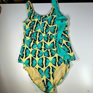 Lands End Kids Two-Piece Tankini Butterflies and Ruffles Girls Size 10S EUC